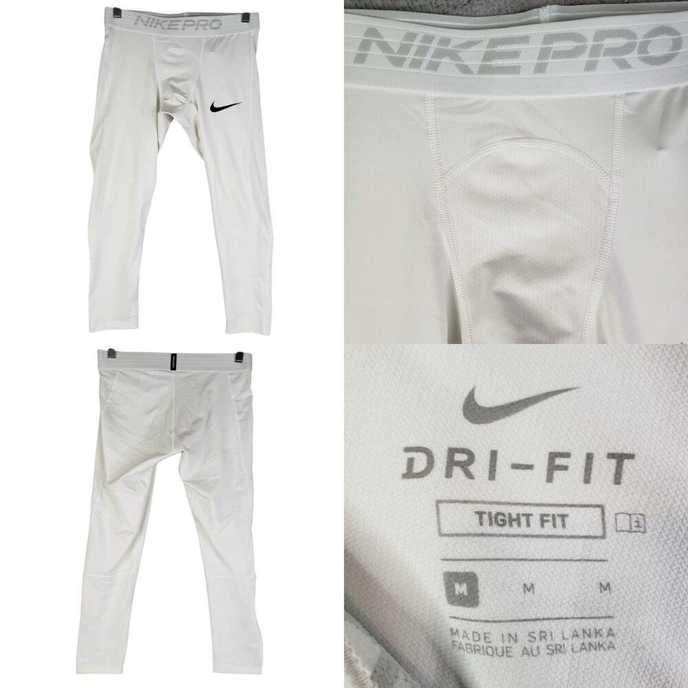 Nike Dri Fit Mens White Compression Pants Tights Base Layer Size Medium M